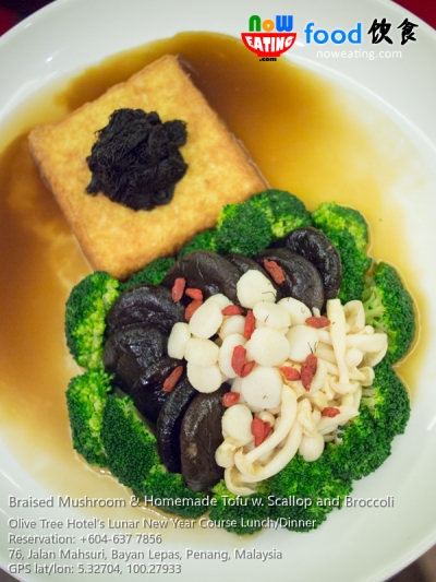 Braised Mushroom & Homemade Tofu w. Scallop and Broccoli