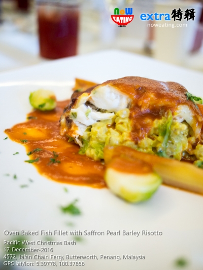 Oven Baked Fish Fillet with Saffron Pearl Barley Risotto