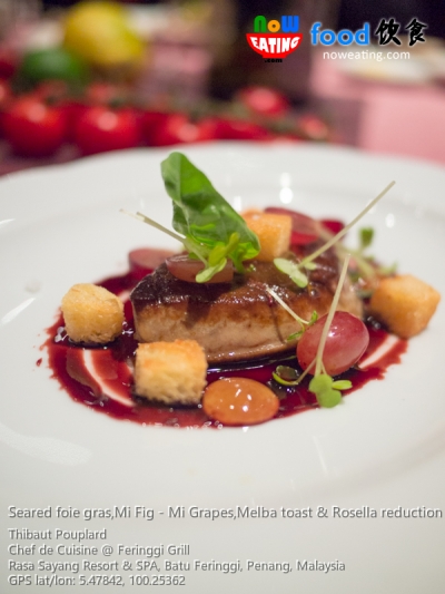 Seared foie gras,Mi Fig - Mi Grapes,Melba toast & Rosella reduction